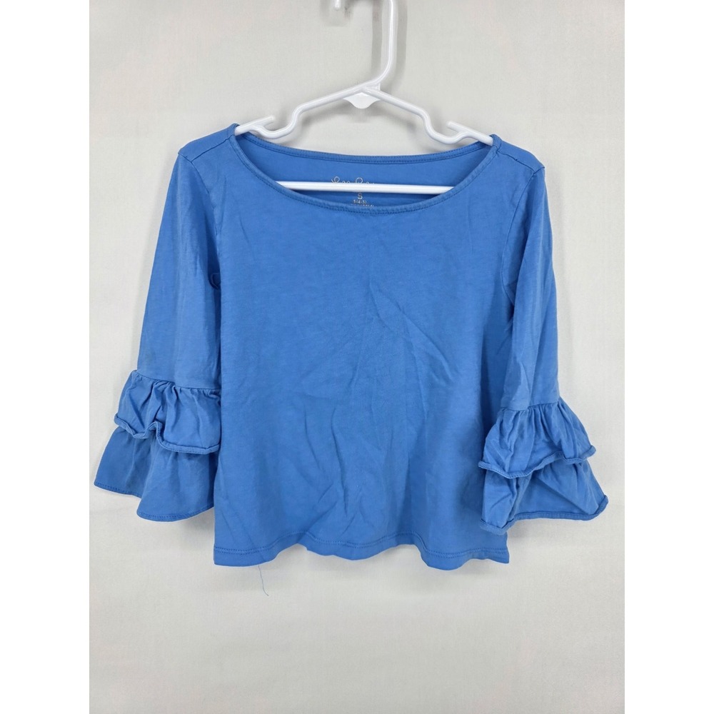 Lilly Pulitzer Girls Blue Bell Sleeve Ruffle Cotton Top Size S 4-5